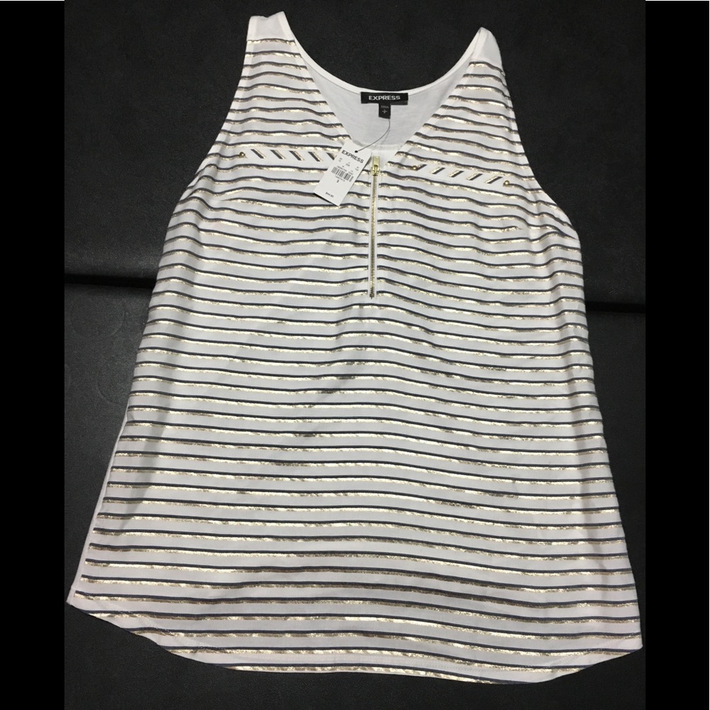 EXPRESS NWT Striped Blk/Gold, White Zipper Tank S
